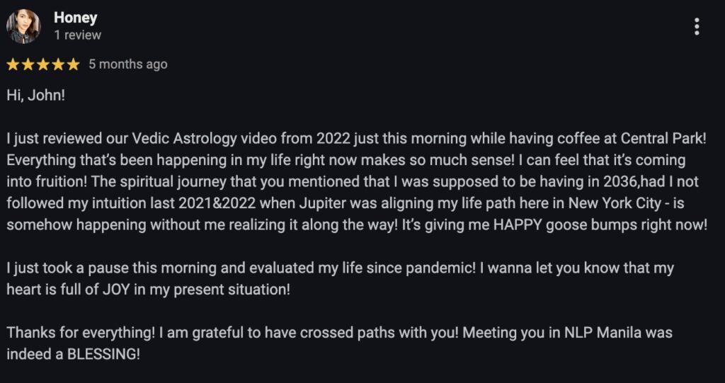 Client Testimonial for Vedic Astrology Birth Chart Reading